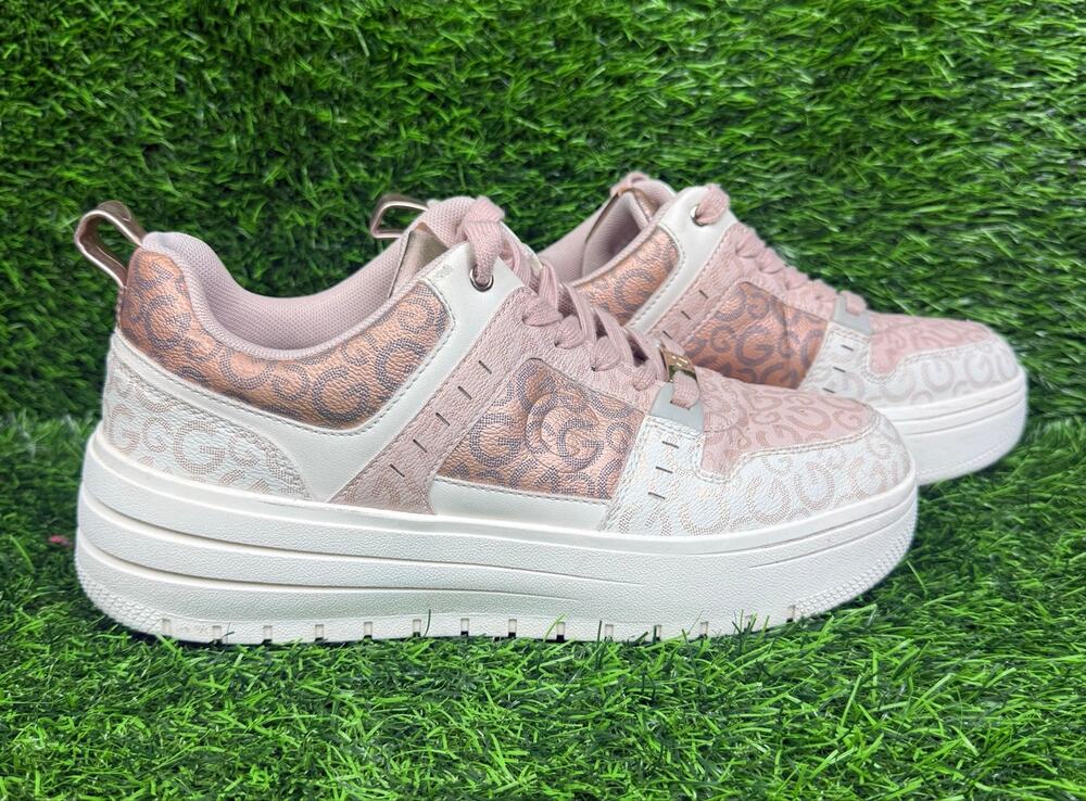 G by Guess Womens Size 10 M Pink Rose Gold Logo Lace Up Low Top Fashion Sneakers